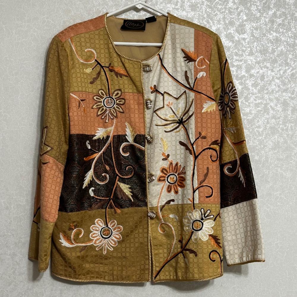 Alex Kim Vintage Patchwork Floral Embroidered‎ Jacket Kimono Style Jacket Sz M
